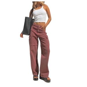 Princess Polly Pants Wide Leg Cargo Dusty Rose Cotton Utility Streetwear Size 2